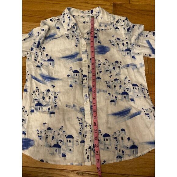 Charter Club women white rolled sleeve pattern linen button down collared top PL - Picture 7 of 9